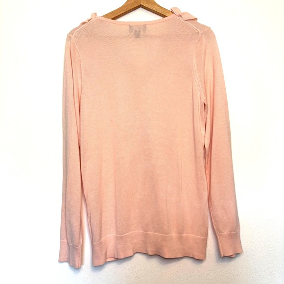 Dialogue Women's Ruffle V Neck Light Pink Cardigan Sweater Size M - Picture 2 of 5